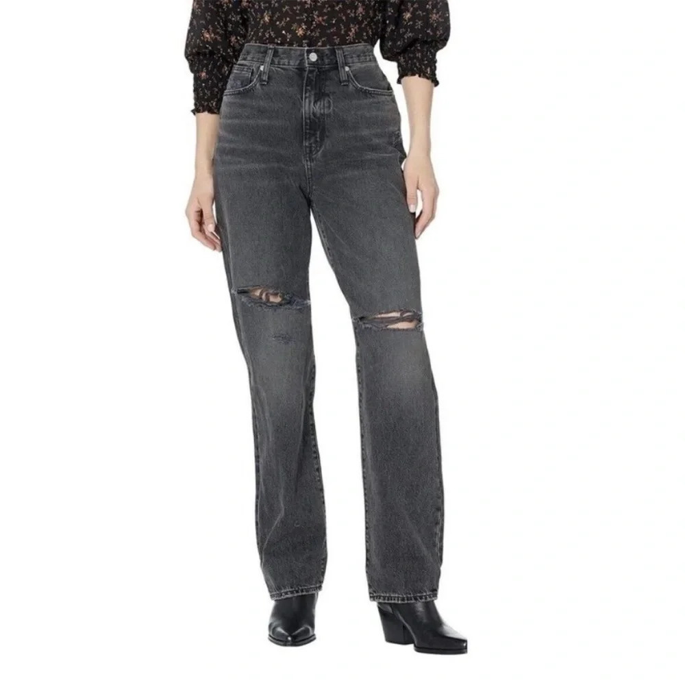 NWT Madewell Baggy Straight Jeans Distressed Black Size 26